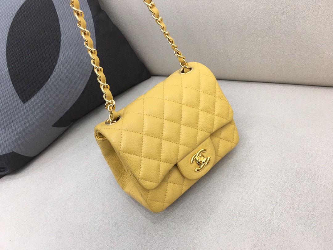 Mini Classic Flap Caviar Bag A01115 Yellow/Gold